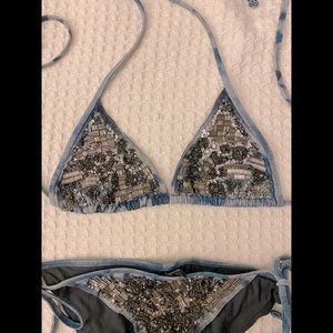 All Saints Sequin Beaded Bikini Blue Leopard NEW